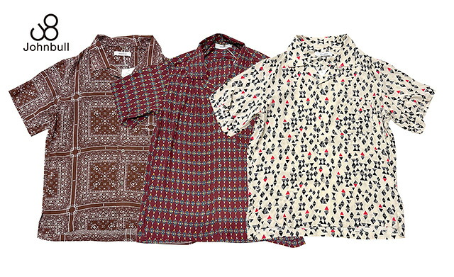 【SALE 30%OFF】Johnbull ジョンブル　パターンオープンカラーショートスリーブシャツ　3色（ブラウン/ボルドー/ホワイト）　半袖　柄シャツ　JM252S03｜ローリングストーン 7,977円