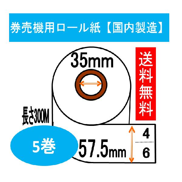 【定期買いもとめる能力のある】券売機用渦状文紙 ５巻入り口・入口 ミシン目有6:4 幅57.5粍 長さ300Ｍ感熱渦状文 サーマルロール 食券 チケットロール 振り出し機 レジロール専門職店