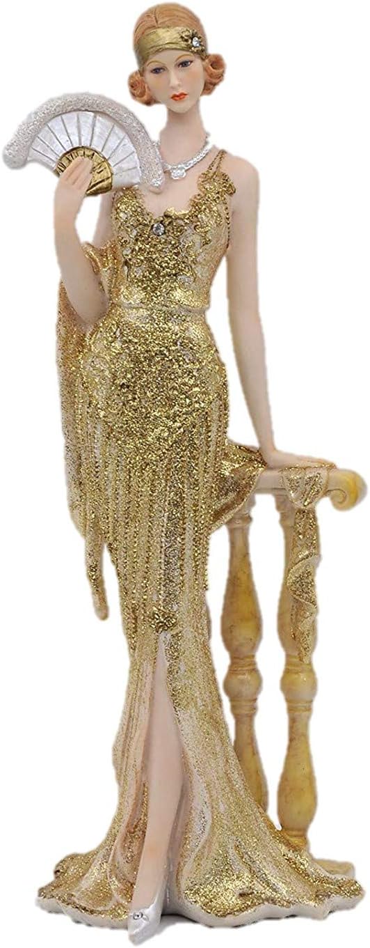 グラマラス 心ゆかしい ビクトリア朝表現スタイル 扇面を持ったラグジュアリーレディ塑像群 ゴールド図形差し上げ物 インポート品