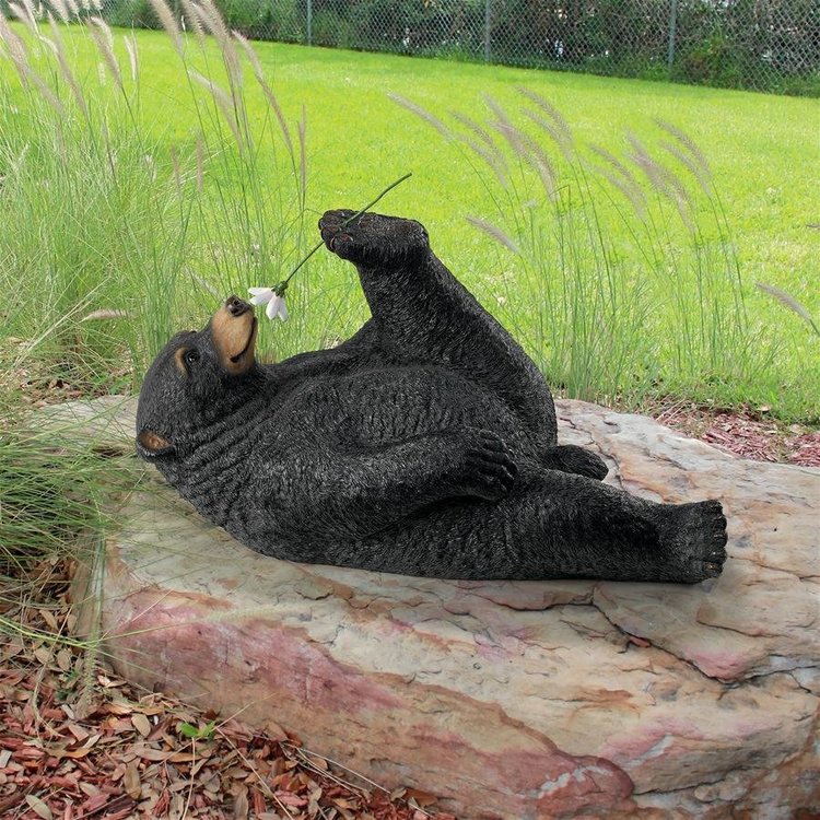 花の匂いを嗅いでいる、ツキノワグマ彫像: インテリア装飾 ガーデンアート工芸 庭園 芝生 花壇 贈り物 輸入品｜浪漫堂ショップ