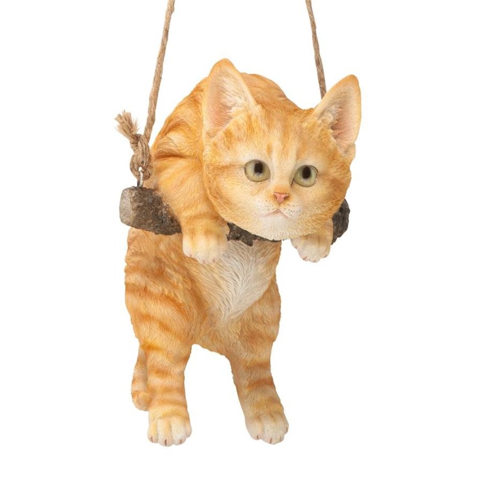 止まり木に乗ったオレンジ色色の虎猫の塑像群吊り下げられた猫刻みつけるカワイイ飾り付け室内装飾庭園かざり付ける工芸細工物インポート品 インテリア・寝具・収納-インテリア小物・置物