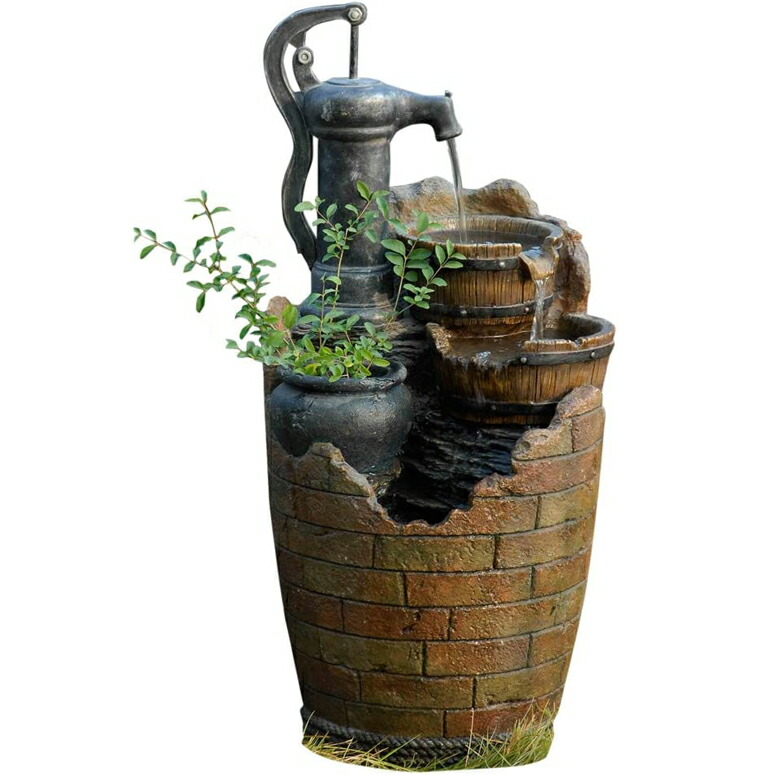 園地吹き上げオブジェ お水揚水機 カスケード式吹き上げ、赤銅色/黒いこと色彫り物工作祝い事差し上げ物インポート品