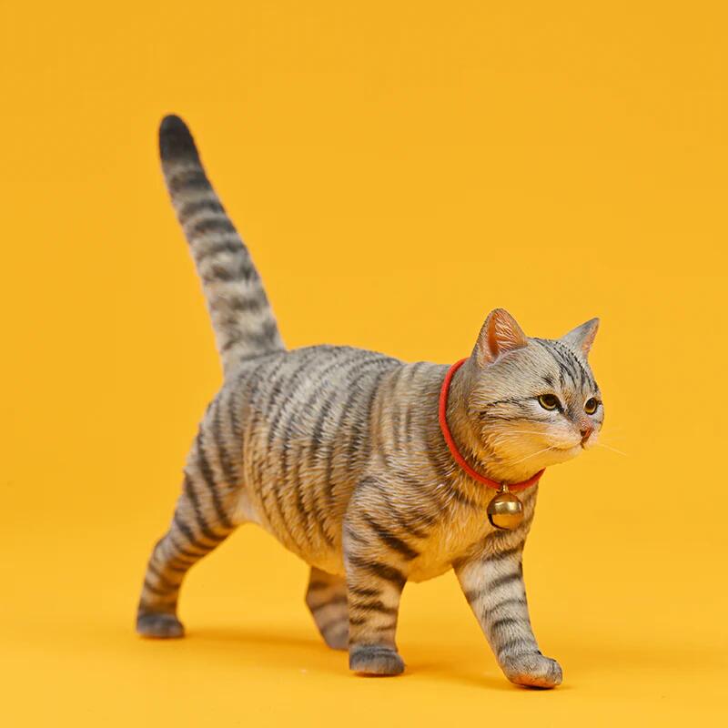 1/6サイズ 歩き回るサバトラ柄のリアル猫フィギュア動物彫像置物 ネコ好きプレゼント輸入品JXK-196A｜浪漫堂ショップ