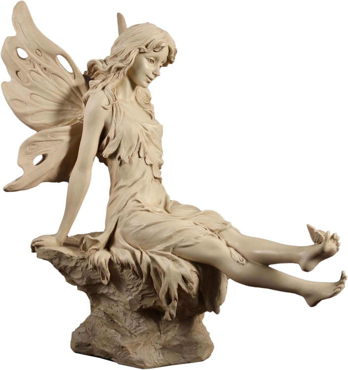 ヴェロネーゼデザイン製 足先に蝶を止まらせた妖精の彫像 高さ36ｃｍアートコレクション ガーデンデコレーション贈り物（輸入品）｜浪漫堂ショップ