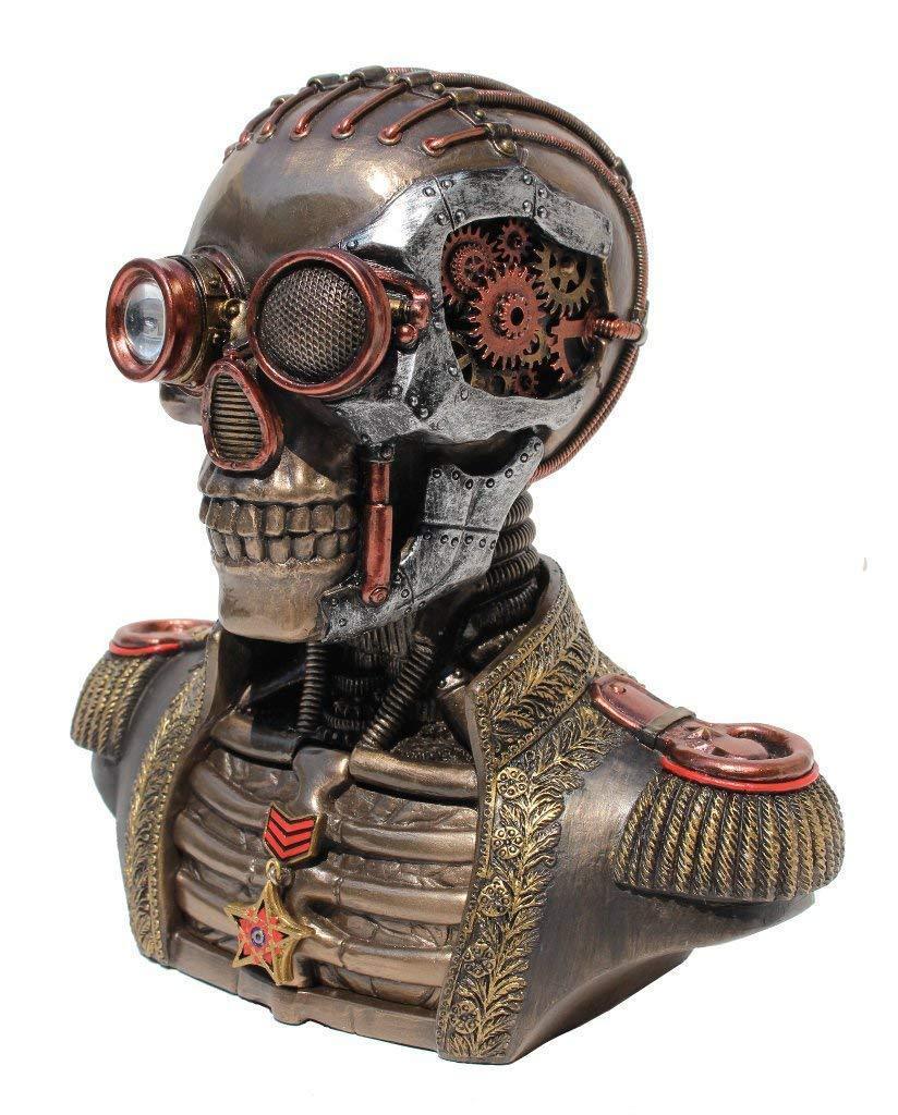 スチームパンク調 スカルバンド ユニフォーム胸像 小物入れ(ボックス) 高さ 約18cm ブロンズ風 彫像 彫刻/ ターミネーター 贈り物(輸入品|浪漫堂ショップ