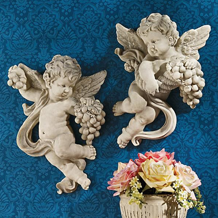 収穫を喜ぶケルビム 子どもの天使 壁彫刻 彫像 Cherub Harvest Wall Sculptures Full Color 輸入品 Gulbaan Com