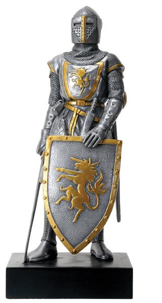 しろがね色色合い フランス共和国ナイト爵青写真 起きあがる塑像群 刻みつける/ Silver Colored French Knight Design Standing Statue インチ Full Armor（インポート品）