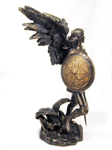 剣と盾 を持ち 悪魔を踏みつける 守護天使ミカエル ブロンズ風 彫像 彫刻 St Michael With Sword And Shield Bronze Color 輸入品 Gulbaan Com