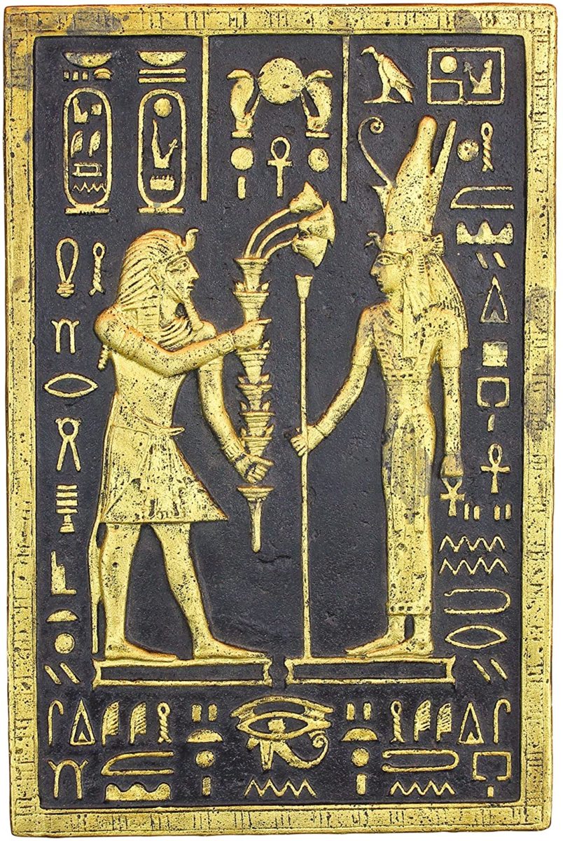 素敵でユニークな ホルス神 とアヌビス神の間に立つラムセス1世の壁画 