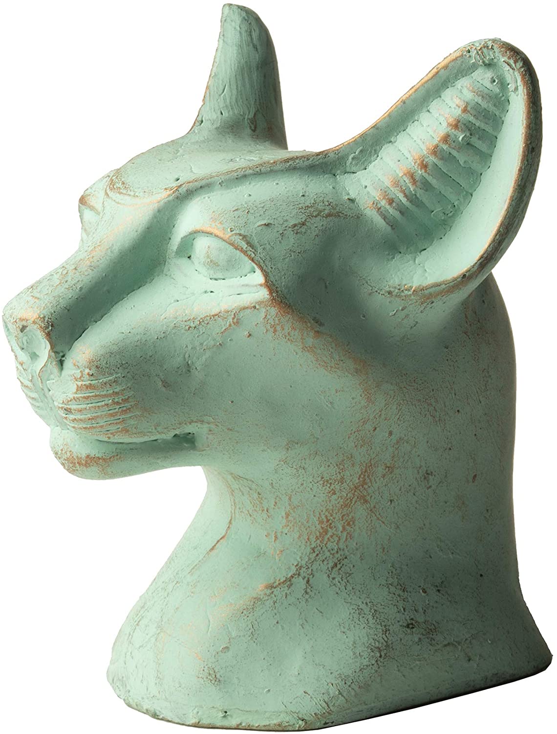 バステト猫の吉祥天 上半身 塑像群- 緑青風入眼-高さ 約10ｃｍ エジプト・アラブ共和国製刻みつける/ ナイル川 エスニック 差し上げ物（インポート品）