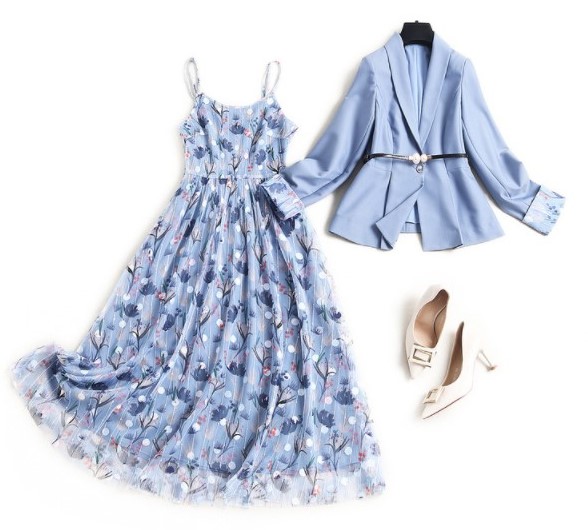 でかいレディース 背広固化 通勤セットol 上下セット トップコートと花柄キャミソール 断片 スーツキャミワンピセット トップスとキャミワンピセット レディース スーツセット 通勤セットol 上下セット 上着と花柄キャミソールワンピ スーツワンピース セット トップスと