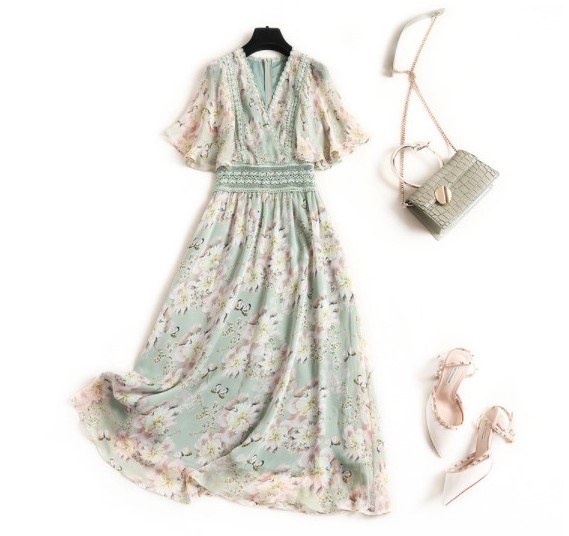 レディース 送料無料 あす楽 ワンピース 花柄 ワンピース プリント あす楽 緑 ワンピース 半袖 フレア レース ギャザー半袖ロングフレアワンピース あす楽 送料無料 レディース ワンピース 花柄 プリント柄 サイドにレース ギャザー半袖ロングフレアワンピース Romance