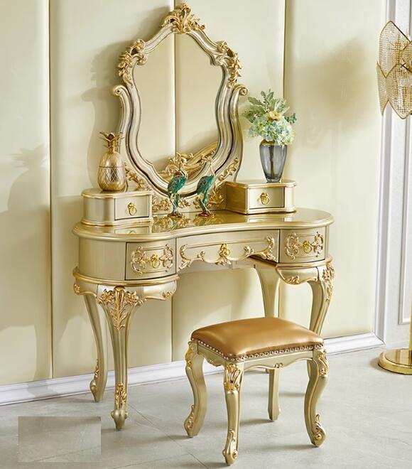 ドレッサーテーブル ロココ調 Royal Furniture】ロココ調 ドレッサー ピンク (ガラス天板