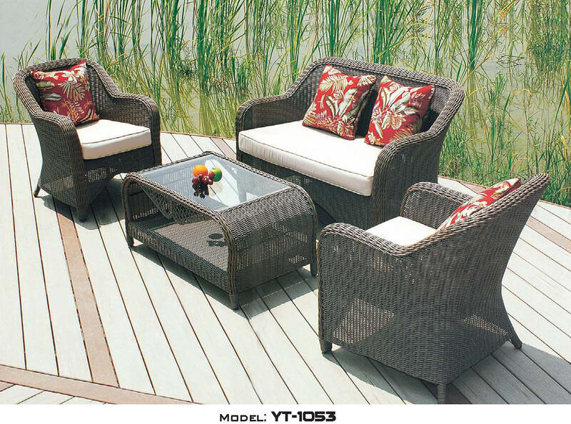 mobilier de jardin métal tissu banc-bois-cheminée-pierre
