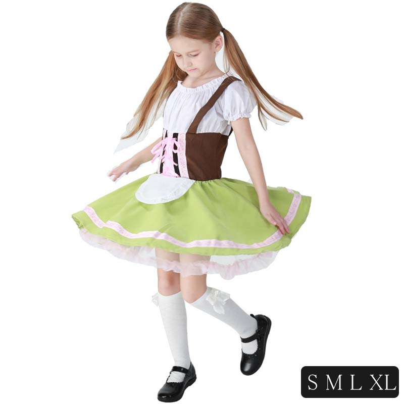 楽天市場 メール便送料無料 ハロウィン キッズ 子供服 ビールガール ドイツ メイド 民族衣装 コスプレ衣装 イベント パーティー 舞台 演出服 学園祭 文化祭 演劇 グリーン 浪漫樹