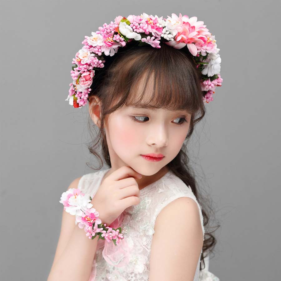 楽天市場 メール便送料無料 ヘッドドレス 花冠 花かんむり キッズ フラワーティアラ 女の子 子供 カチューシャ 子ども ウエディング 花カチューシャ 花輪 森ガール 結婚式 パーティー 発表会 ヘアアクセサリ 子供 ドレス 髪飾り フラワーズ リストバンド２点セット