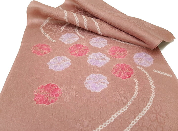 帯揚げ 正絹 カジュアル 絞り 紋綸子 桜 ピンク b903r
