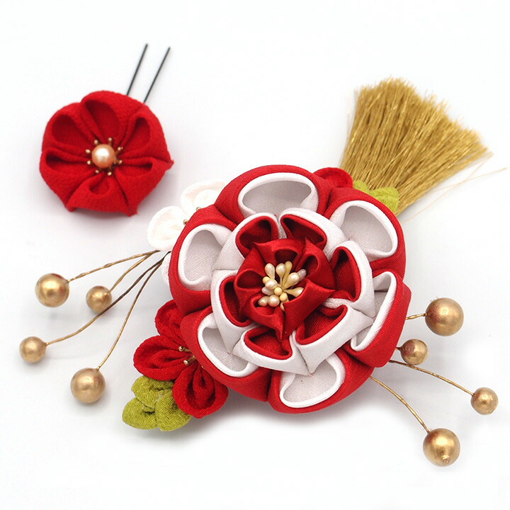 髪飾り ２点セット 振袖 京あそび 着物 浴衣 京都 和小物 花 七五三 成人式 西陣 キッズ 子供 つまみ細工 和風 袴 赤 結婚式お呼ばれ