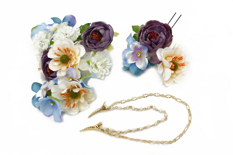 楽天スーパーsale 10 Off 髪飾り 成人式 振袖 浴衣 卒業式 袴 結婚式 2点セット 紫 水色 白 花 和 洋 かんざし 手作り 簪 つまみ細工 ちりめんフォーマル 花飾り 玉飾り ブライダル W 68 304 374 紫 水色 白 O0