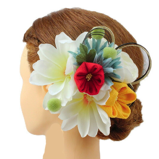 楽天スーパーsale 10 Off ヘア飾付 成人祝典 振袖 浴衣 卒業式 袴 嫁入り 2ヶ所書割 白み 黄み 朱塗 黄金時代 連合 洋 かんざし 手作り 簪 取所たくらみ ちりめんフォーマル 花飾り 固り飾り 婚礼 W68 304 1 白 黄 赤 R7 Si