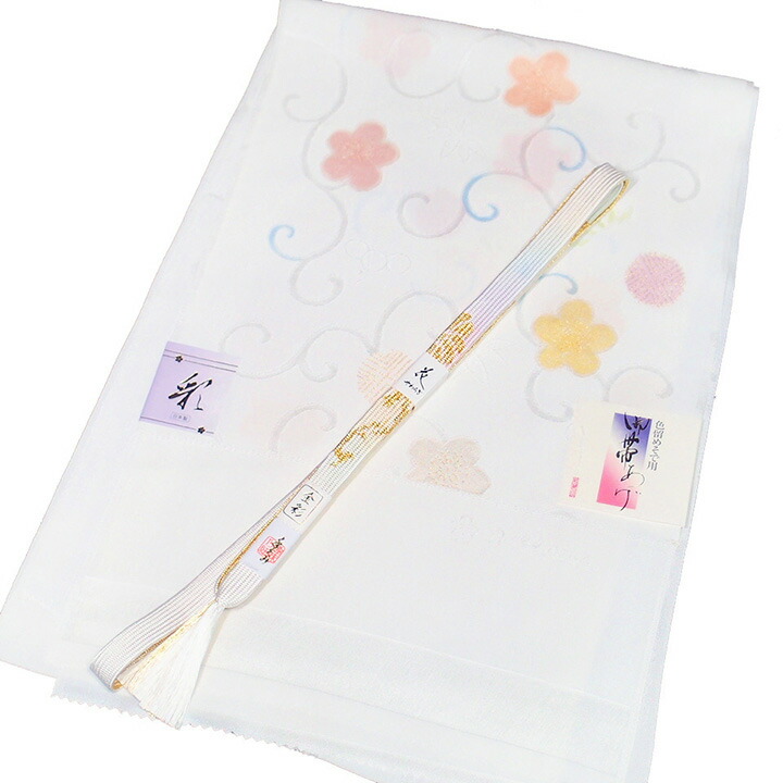 帯揚げ 帯締め セット 日本製 正絹 丹後ちりめん 紋綸子 手挿し 唐草 梅 手組み紐 四分紐 菊唐草 白 パステル フォーマル 色留袖 訪問着 結婚式 入学式 卒業式 七五三 お宮参り 上品 優美 S937 Hostalbuenosaires Cat