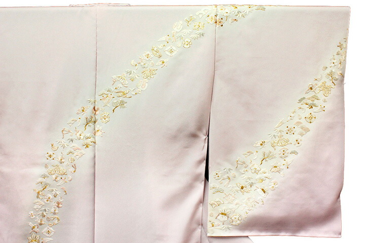 訪問着 手刺繍 正絹 豪華 フォーマル 宝尽くし 桜色 結婚式 入学式 卒業式 入園式 卒園式 未仕立て f138｜ロマン着物みやがわ