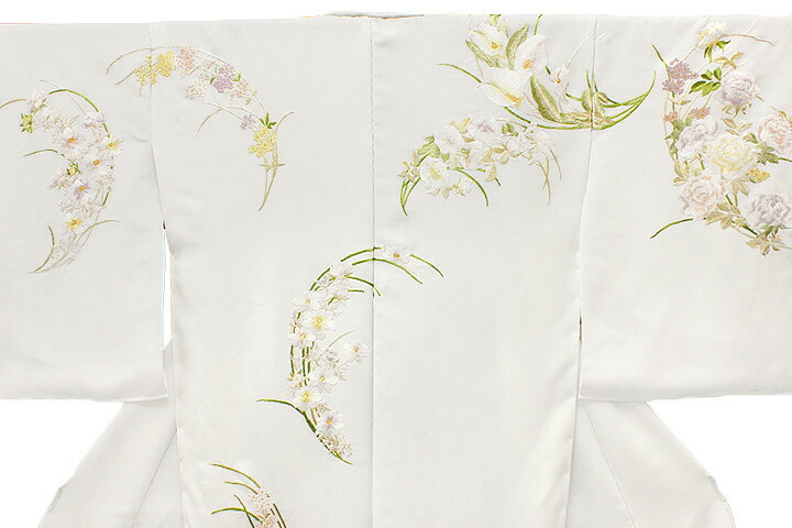 訪問着 手刺繍 正絹 豪華 フォーマル カトレア 薔薇 カラー オフホワイト 結婚式 入学式 卒業式 入園式 卒園式 未仕立て e341|ロマン着物みやがわ