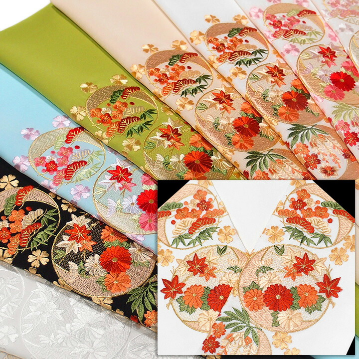 晴れ着などに✨桜がお洒落にデザインされた華やか刺繍半襟 日本製 新品 刺繍半襟 おしゃれ 半衿 菊や桜柄 かわいい 洗える | 着物通販店 枠