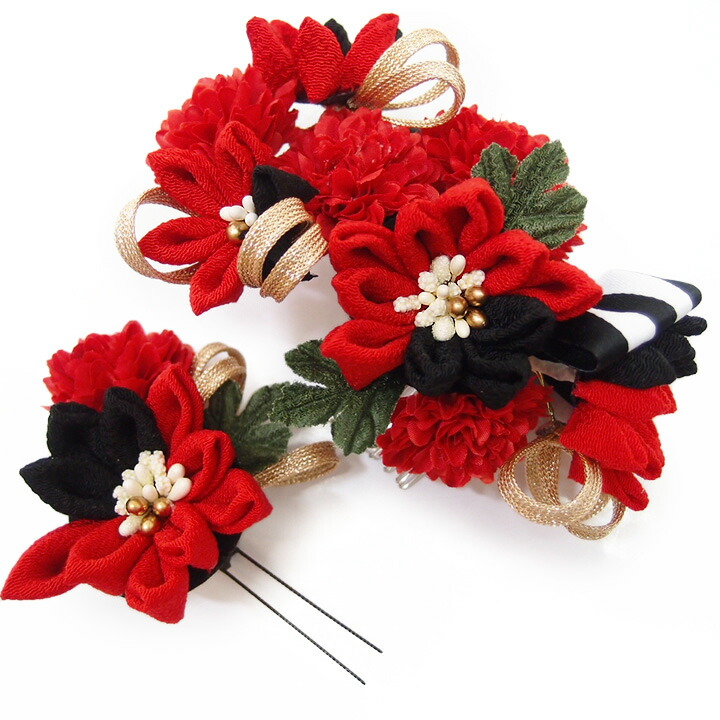 楽天市場】髪飾り ヘッドドレス 綿 組紐 水引 ちりめん 成人式 赤 黒