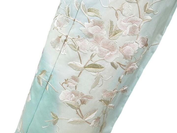訪問着 手刺繍 正絹 豪華 蔓花 結婚式 フォーマル 結婚式 入学式 卒業式 入園式 卒園式 未仕立て 空色 オフホワイト e377｜ロマン着物みやがわ