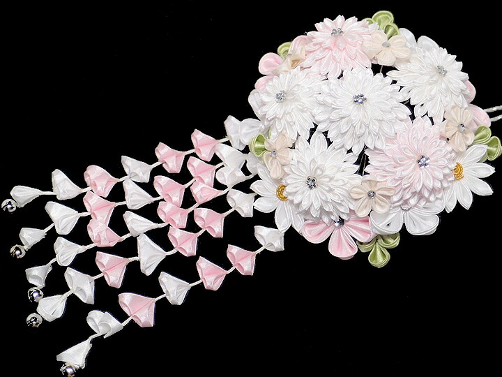 髪飾り 成人式 振袖 袴 舞妓さん 白 ピンク 大人 かんざし 簪 花薬玉 下がり藤 花飾り つまみ細工 江戸つまみ簪 フォーマル 卒業式 結婚式 踊り 7000 T980 Si Salon Raquet De