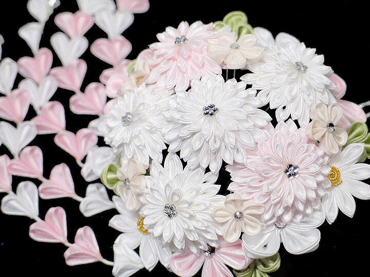 髪飾り 成人式 振袖 袴 舞妓さん 白 ピンク 大人 かんざし 簪 花薬玉 下がり藤 花飾り つまみ細工 江戸つまみ簪 フォーマル 卒業式 結婚式 踊り 7000 T980 Si Salon Raquet De