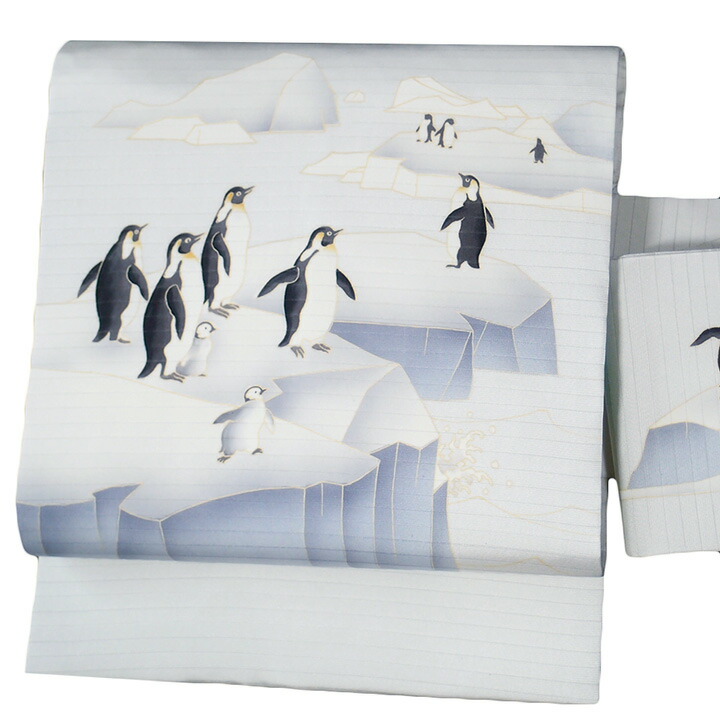名古屋帯 夏 十日町友禅 秀美 仕立てもの売り上げ金 正絹 ペンギン 薄墨色 絽 染帯 九寸帯 心地よい 着飾る 好いたらしい 個人的特徴 K22 r982 Si