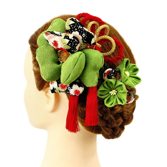 楽天スーパーsale 10 Off 髪飾り 成人式 振袖 浴衣 卒業式 袴 結婚式 2点セット 緑 花 和 洋 かんざし 手作り 簪 つまみ細工 ちりめんフォーマル 花飾り 玉飾り ブライダル W 85 308 1 緑 P784 Si Factor100 Co Il