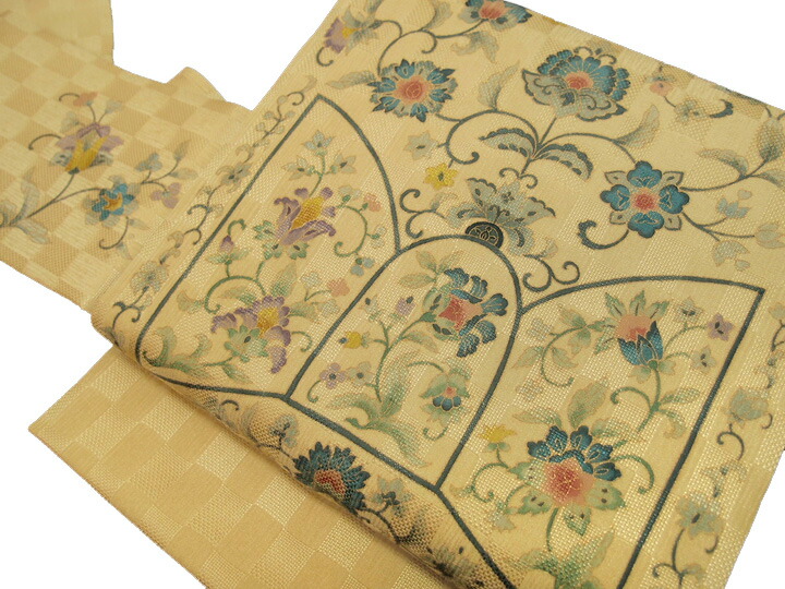 楽天市場】夏 老舗岡重 名古屋帯 紋紗 更紗 金茶 f536r : ロマン着物