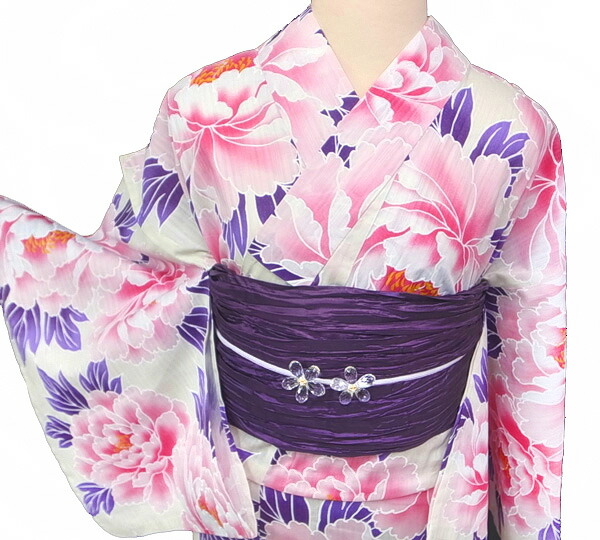 浴衣 レディース 兵児帯 下駄 3点セット 花火大会 お祭り 夏のお出かけ 新品 フリーサイズ 浴衣セット 粋・上品 古典・大正ロマン 牡丹 オフホワイト b289