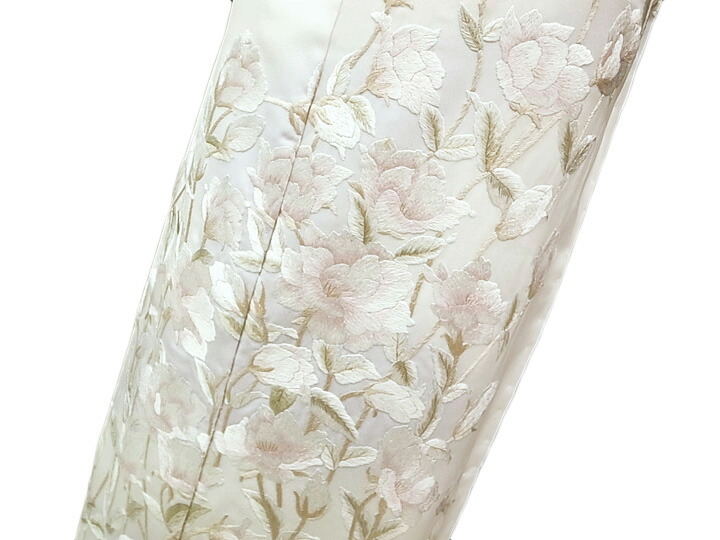 着物 訪問着 手刺繍 正絹 豪華 牡丹 フォーマル 結婚式 入学式 卒業式 入園式 卒園式 未仕立て オフホワイト 藤色 F095 25 Off