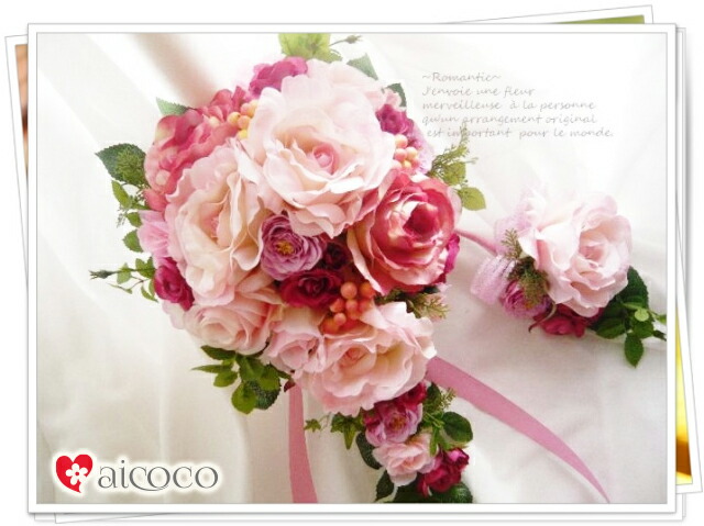 ピンクミックスが可愛いブーケセット ブーケ ウエディングブーケ 新郎ブートニア セット 可愛いブーケ 誕生日 プレゼント ホワイト ウェディングブーケ 花かんむり ホワイト ピンク 結婚式 花冠 花かんむり 花冠 造花ブーケ プレゼント 贈り物 Romantic 高級造花の