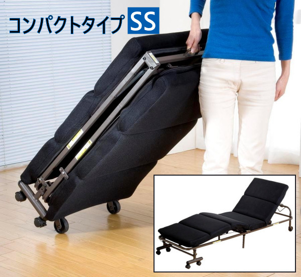 折りたたみベッド キャスター付き リクライニング機能付き 病院の付き添い 来客 アウトドア キャンプ ベランダ 簡易ベッド モコモココンパクト折りたたみベッド セミシングルサイズ｜鞄 財布 インテリア-浪漫SHOP