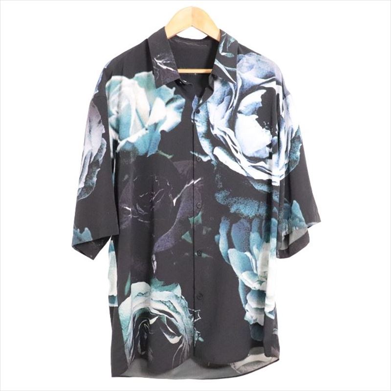 LAD MUSICIAN ラッドミュージシャン DECHINE INKJET BIG ROSE SHORT SLEEVE BIG SHIRT ビッグローズ フラワー オーバーサイズ シャツ 半袖シャツ サイズ44 ブラック 【中古】【モード・セレクト】 【金沢本店 併売品】【674986Kz】
