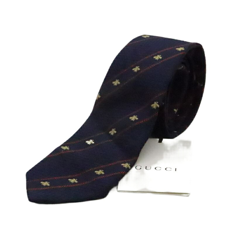 ꧁美品꧂ グッチ ネクタイ ナロータイ 無地 シェリーライン 蜂 ネイビー 現行 GUCCI グッチ ウェブライン ビー ナロータイ ネクタイ シルク ネイビー