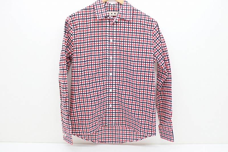 【値下げしました！】 MARNI マルニ Slim Fit Check Woven Shirt スリムフィットシャツ 綿（コットン） レッド×ブラック 46 【中古】【モード・セレクト】 【金沢本店 併売品】【678015Kz】