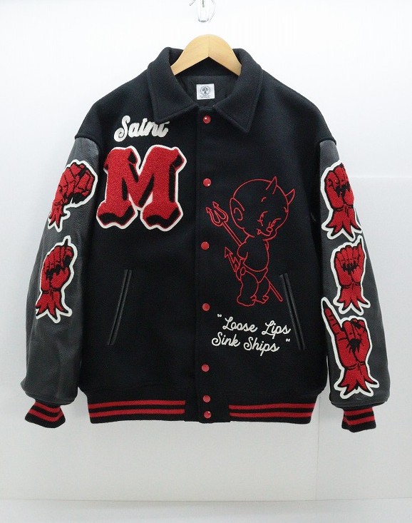 SAINTMICHAEL セントマイケル デビル ヴァーシティー ジャケット SM-A22-0000-034 綿(コットン) ブラック L 【中古】【ストリート・ルード】【金沢本店 併売品】【689443Kz】|浪漫遊 店