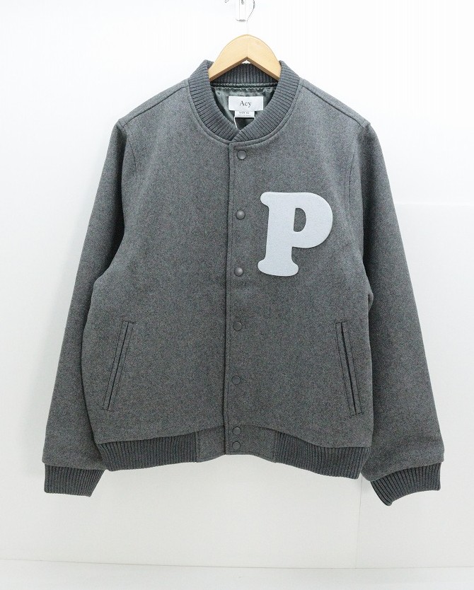 Acy エイシー EXCLUSIVE VARSITY JACKET バーシティ ジャケット スタジャン acyp-24aw-001 ポリエステル グレー 2 袋、タグ【中古】【ストリート・ルード】【金沢本店 併売品】【689334Kz】｜浪漫遊　店