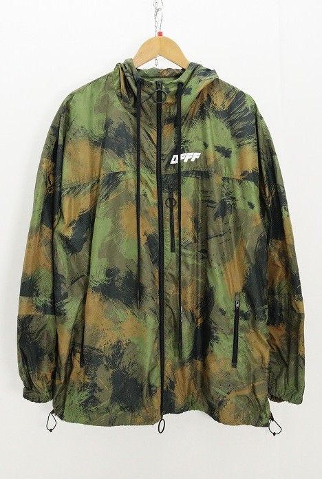 OFF-WHITE オフホワイト Unfinished Camo wind breaker OMEA169E19C02003 ポリエステル グリーン カモフラージュ S 【中古】【ストリート・ルード】 【金沢本店 併売品】【6810298Kz】