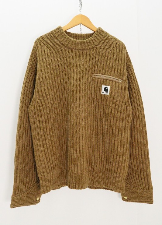 sacai ×carhartt サカイ カーハート Detroit Knit pullover 23-03112M 毛（ウール） ブラウン 3 タグ 【中古】【レギュラー】 【金沢本店 併売品】【7010529Kz】