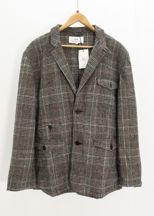 DARZE STUDIOS ダーゼスタジオス PLAID BLAZER JACKET 毛（ウール） グレー ブラウン XL タグ 【中古】【ストリート・ルード】 【金沢本店 併売品】【6810684Kz】
