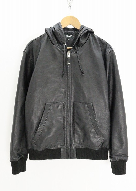 Schott ショット LEATHER FULLZIP PARKA 782-3950080 レザー ブラック M 【中古】【アメカジ・アウトドア】 【金沢本店 併売品】【6910811Kz】