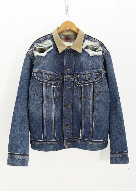 Maison Margiela×Pendleton メゾンマルジェラ ペンドルトン ダメージデニムジャケット S67AM0061 綿(コットン) インディゴ レッド 50 【中古】【モード・セレクト】 【金沢本店 併売品】【6710819Kz】