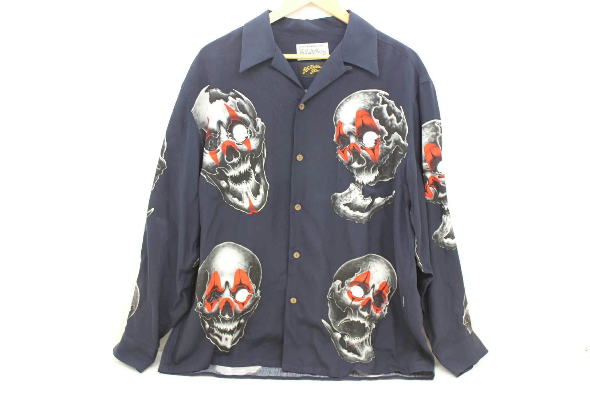 WACKO MARIA×56 TATTOO STUDIO L/S HAWAIIAN SHIRT   米国海軍 総柄 XL 【中古】【ストリート・ルード】【金沢中央局 併売品】【6810998Kz】